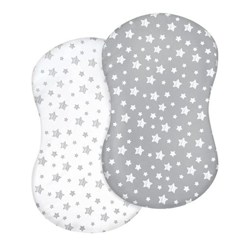 Bassinet Sheets 2 Pack, Fit for Halo Bassinet Swivel Sleeper, Universal Sheet for Rectangle, Oval, Hourglass Bassinet Mattress Flexible for Different Cradle, Grey&White
