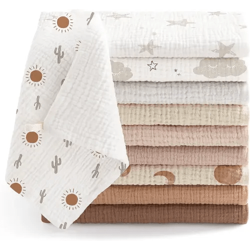 Bearmoss Muslin Baby Washcloths 100% Cotton Bath Wash Cloth Large Burp Cloth Baby Face Towel for Newborn Baby Boy Girl, 10x10inch 10Pack (Sunshine)