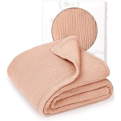 Lulu moon Muslin Quilt Blanket, Crib Blanket for Baby and Toddler,47x47 Inches(Pink)