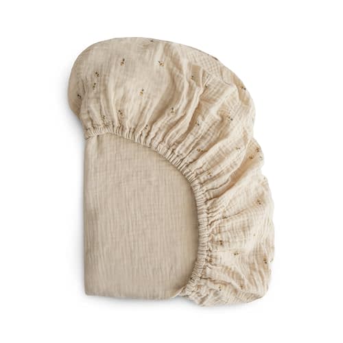 mushie Extra Soft Muslin Fitted Crib Sheet | 192 Thread Count | 28"x 52" (Bees)