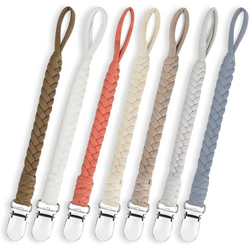 7 Pcs Braided Pacifier Clips for Boys and Girls, Pacifier Holder Baby Binky Clips Handmade Cotton Modern Unisex Pacifier Smoother Clip Fits All Pacifiers for Shower Birthday Gifts
