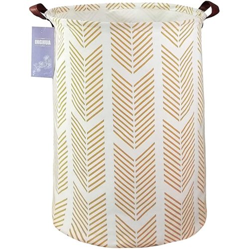 INGHUA Laundry Hamper Large Canvas Fabric Lightweight Storage Basket/Toy Organizer/Dirty Clothes Collapsible Waterproof for College Dorms, Boys and Girls Bedroom,Bathroom(yellow wheat)