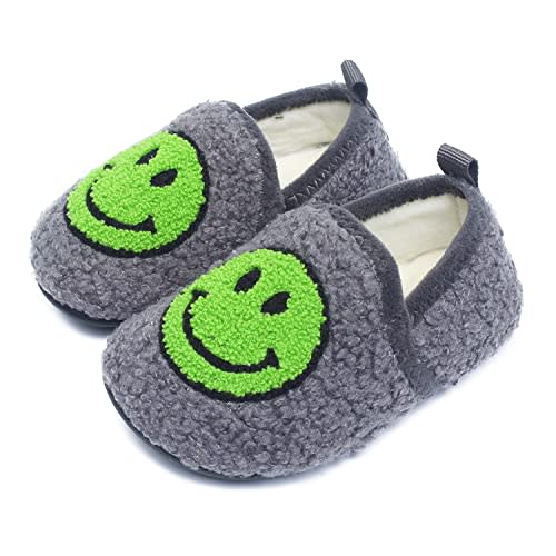 UCUHNB Kids Slippers Toddler Smile Face House Slippers Indoor Home Non-Slip Rubber Sole Shoes Warm Cozy Socks