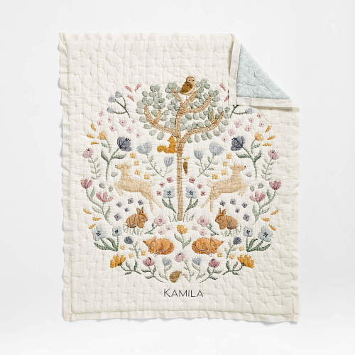 Wonderland Prairie Embroidered 100% Organic Cotton Voile Baby Crib Quilt