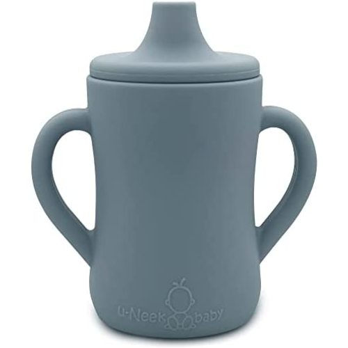 U-Neek baby Silicone Sippy Cup for Baby 6+ Months | Two Non Slip Handle Learner Cup for Toddlers | Transitional Training Cup for Baby Led Weaning and Independent Drinking 6.7oz | Baby Gift (Sea Blue)