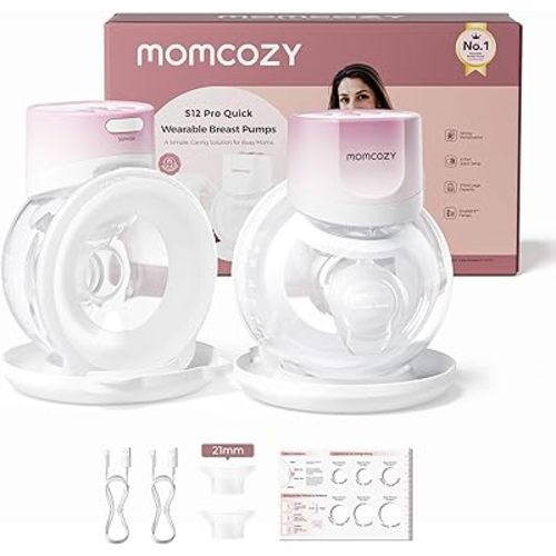 Momcozy Breast Pump S12 Pro Quick, Hands-Free Wearable & Wireless Pump, with DoubleFit Hybrid Flange, 3 Modes & 9 Levels Electric Pump Portable, Smart Display, 24mm Flange, 2 Count, Cozy Pink
