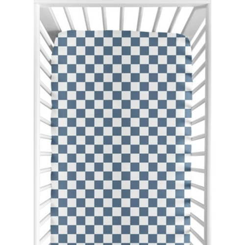 Sweet Jojo Designs Gingham Checkered Plaid Blue and White Boy, Girl, Unisex/Gender Neutral Fitted Crib Sheet