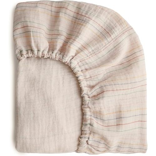mushie Extra Soft Muslin Fitted Crib Sheet | 192 Thread Count | 28"x 52" (Retro Stripes)