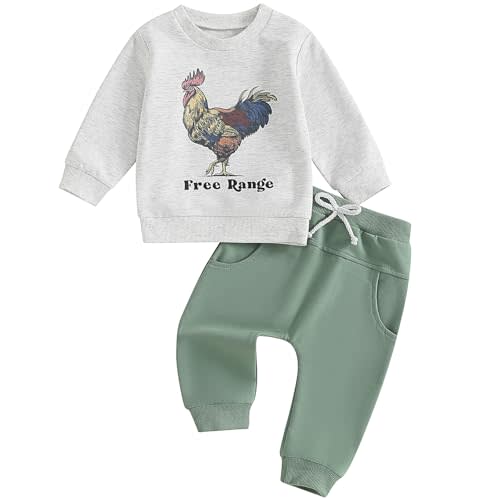 Pudcoco Toddler Baby Boys Girls Fall Clothes Farm Animal Outfit Horse Cow Chicken Sweatshirt and Jogger Pants Set