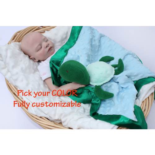 Sea turtle baby blanket baby Security Blanket baby blanket Lovey Blanket Satin Baby Blanket Baby tutle Toy Customize Color Monogramming