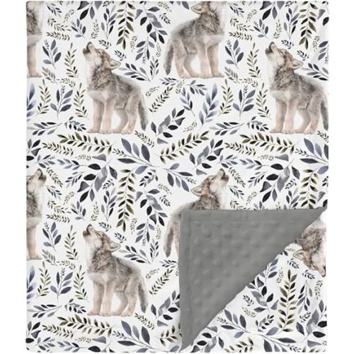 HawSkgFub Wild Wolf Foliage Mink Baby Blankets with Dotted Backing Boys Girls Shower Gift, Gray Boho Leaves Double Layer Nursery Swaddle, Soft Newborn Infant Toddler Bed Crib Bedding 30 x 40