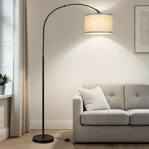 Arc Floor Lamps for Living Room, Modern Standing Lamp with Adjustable Hanging Drum Shade, Tall Pole Lamp with Foot Switch, Over Couch Arched Reading Light for Bedroom, Office (Black)