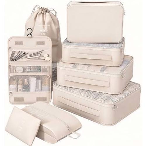 Amazon.com: 8 Set Packing Cubes for Travel, Suitcase Organizer Bags for Luggage (Cream) | Packing Cubes Luggage, Travel Luggage Packing Organizer for Travel Accessories & Vacation Essentials
