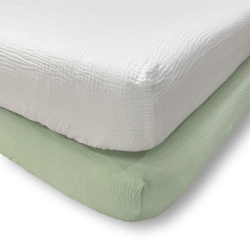 Cloud Muslin Fitted Sheet Set of 2 Sage/White - Levtex Baby