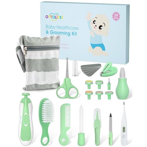 OTTOLIVES Baby Healthcare and Grooming Kit, 24 in 1 Baby Electric Nail Trimmer Set Newborn Nursery Health Care Set for Newborn Infant Toddlers Baby Boys Girls Kids (0-3 Years+) (Green)