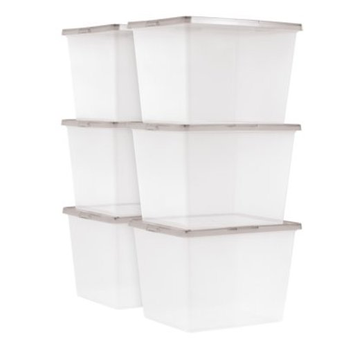 IRIS 36 Qt Plastic Storage Bins with Lids, Stackable Totes, Containers, Clear, 6Pk