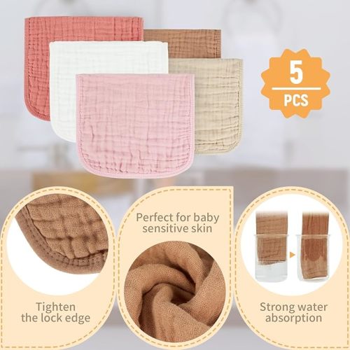 Muslin Burp Cloths 100% Cotton Baby Burp Cloths Soft, Absorbent 10x20 inches for Girls and Boys Baby Essentials