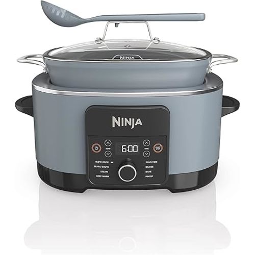 Ninja MC1001C Foodi PossibleCooker PRO 8.5 Quart Multi-Cooker, with 8-in-1 Slow Cooker,Dutch Oven,Steamer &More,Glass Lid & Integrated Spoon,Nonstick,Oven Safe Pot to 500°F,Sea Salt Gray,Sea Salt Grey
