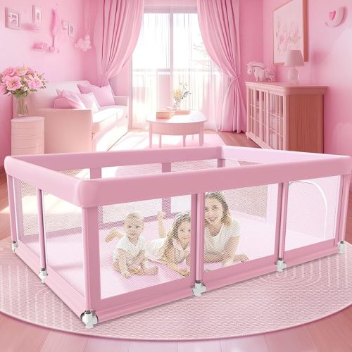 74" ×50" Large Baby Playpen, Baby Play Pen for Babies and Toddlers, Playard for Indoor & Outdoor, Sturdy Safety Play Yard with Soft Breathable Mesh, Anti-Fall, Pink