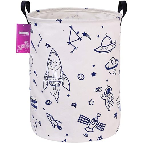 Laundry Hamper Large Canvas Fabric Lightweight Storage Basket/Toy Organizer/Dirty Clothes Collapsible Waterproof for College Dorms, Boys and Girls Bedroom,Bathroom(Spaceships)