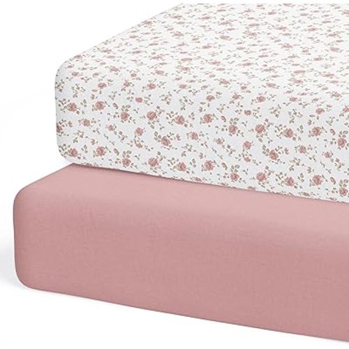 Crib Sheets Neutral - Fitted Baby Crib Sheets Bed for Girl Boy - 2 Pack Standard & Toddler Mattress (Juliette) - Buttery Soft Organic Cotton Blend