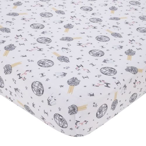 Star Wars May The Force Be With You White And Gold Millennium Falcon And Death Star Nursery Fitted Crib Sheet