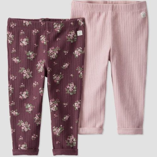 Little Planet By Carter's Organic Baby Girls' 2pk Ribbed Pull-on Pants - Brown/pink 3m