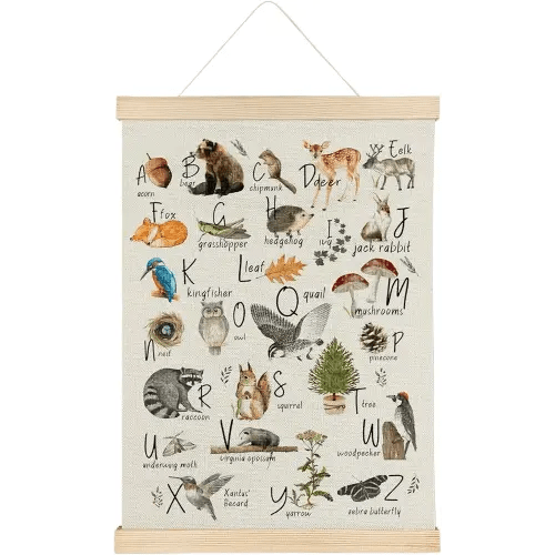 Qvapt Woodland Alphabet Poster,Woodland Classroom Decor,Woodland Art,Woodland Alphabet Canvas,Woodland Animal Alphabet 12x16 Print Wall Art Classroom Posters with Hanger