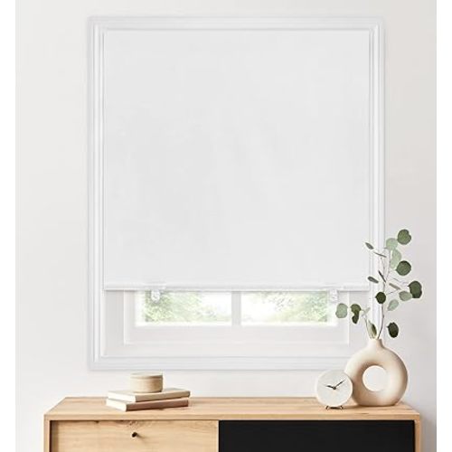 LazBlinds 100% Blackout Roller Shades, No Tools No Drill Cordless Blinds for Windows, Thermal Insulated UV Protection Privacy Window Shades for Bedroom (48''W x 72''H, White)