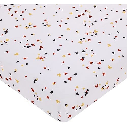 Disney Mickey Mouse - Red, Yellow, Black and White Mickey Confetti Nursery Fitted Mini Crib Sheet