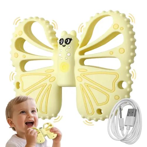 Vibrating Teether for Baby - Sensory Chew Toy for Autistic Children & Vibrating Chewy, 10X Vibration Settings, Giving Autistic Children A Better Sensory Experience (Yellow)