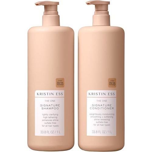 Kristin Ess Hair One Signature Shampoo + Conditioner Bundle - Avocado Oil, Castor Oil - Lightly Clarifying, Sulfate Free, Hydrating, Moisturizes, Smooths, Softens, Color Safe - 2 Piece Set