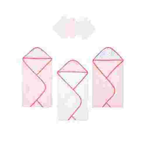 ExerSaucer Baby Bath 3 Hooded Towels & 3 Washcloths Gift Set, Beachy Pink, 6-Piece