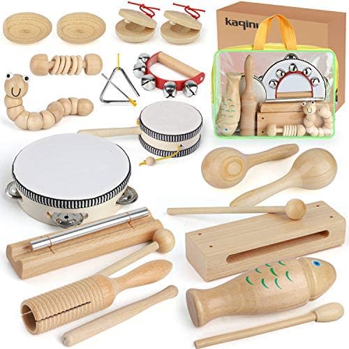 KAQINU Kids Musical Instruments, 21Packs Toddlers 100% Natural Wooden Music Percussion Toy Sets for Childrens Preschool Educational Early Learning, Musical Toys for Age 3 to 10 Toddlers with Bags