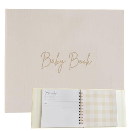Keepsake Memory Book for Boys and Girls - Minimalist Tan Baby Book Keepsake First 5 Year Baby Memory Book - Gender Neutral Baby Journal Scrapbook For First Time Moms - Baby Registry Linen Hardcover
