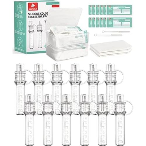 dearlomum Colostrum Collector Kit 6ml/12pcs,Reusable Breast Milk Collector with Storage Case and Cotton Wipe,Portable Colostrum Container BPA Free