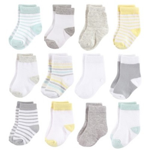 Hudson Baby Infant Unisex Cotton Rich Newborn And Terry Socks, Neutral Stripe