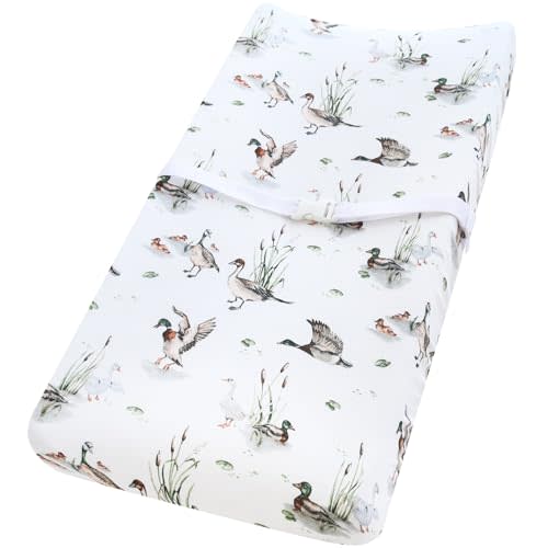 LifeTree Muslin Changing Pad Cover for Baby Girls Boys, 70% Viscose from Bamboo and 30% Cotton, 16"x32" Diaper Change Table Pad Covers, Soft Changing Pad Sheets, MallardDuck Pattern