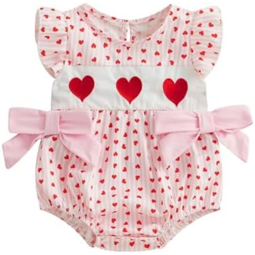 Infant Baby Girls Summer Outfit Crewneck Fly Sleeve Bubble Romper Bowknot Decor Newborn Bodysuits Clothes