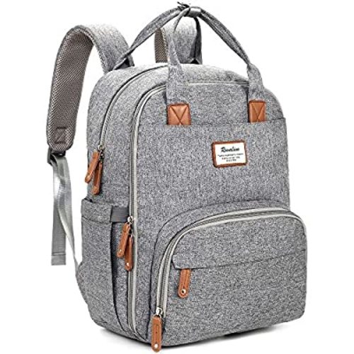 Diaper Bag Backpack, RUVALINO Multifunction Travel Back Pack Maternity Baby Changing Bags, Large Capacity, Waterproof and Stylish, Gray