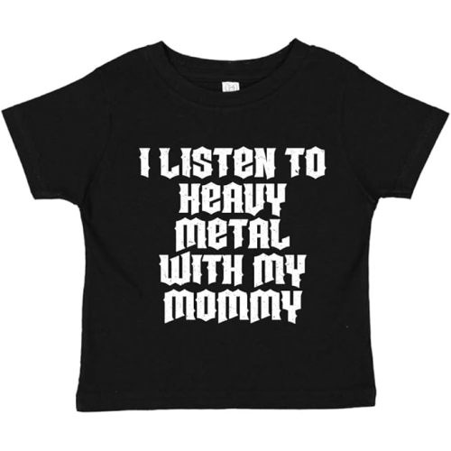 I Listen to Heavy Metal with My Mommy Baby Bodysuit One Piece or Toddler Shirt Music Clothing - 1-2T - Black T-shirt