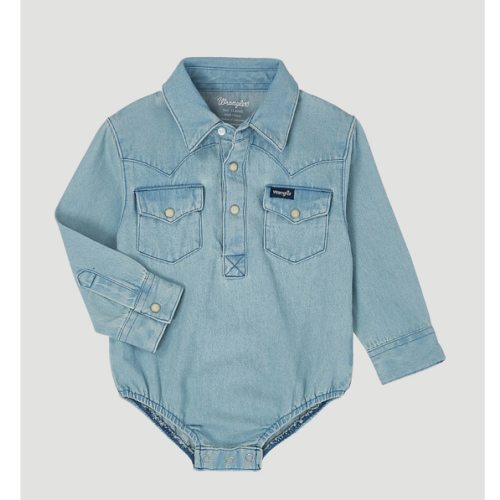 Baby Boy Long Sleeve Denim Bodysuit with Western Snap Placket | BABY & TODDLER | Wrangler®
