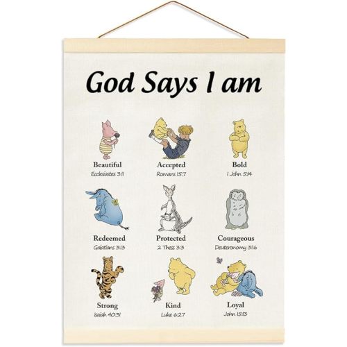 Winnie Nursery Decor-the Pooh Room Decor -Vintage Nursery Decor-Biblical Affirmations for Kids Canvas Wall Art-Christian Gifts for Women-Inspirational Wall Art-Birthday Gifts Religious Gifts