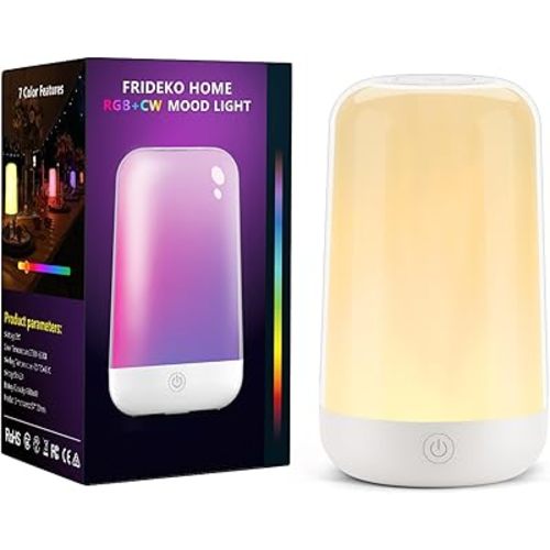 Frideko RGB Touch Bedside Lamp for Nightstand, 3 Color Temperatures Portable Rechargeable Cordless Night Light, Dimmable Mood Lighting for Bedroom, Living Room, Nursery, Breastfeeding, Kids, Adult