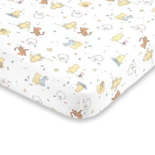 Disney Winnie The Pooh Classic Pooh 100% Cotton Fitted Crib Sheet In Ivory, Butter, Aqua And Orange