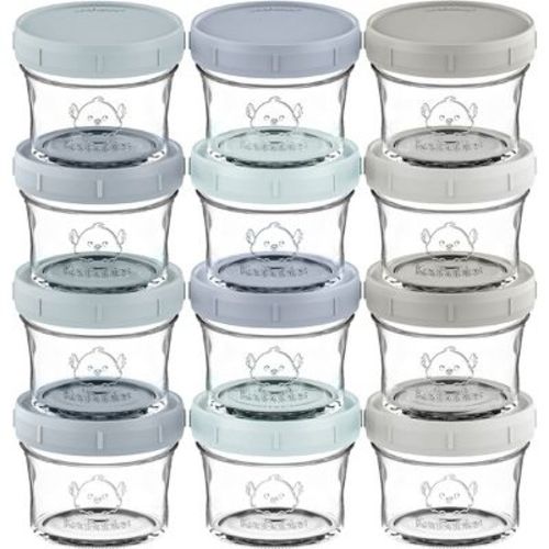 12pk Prep Baby Food Storage Containers, 4 oz Leak-Proof, BPA Free Glass Baby Food Jars for Feeding (Slate)