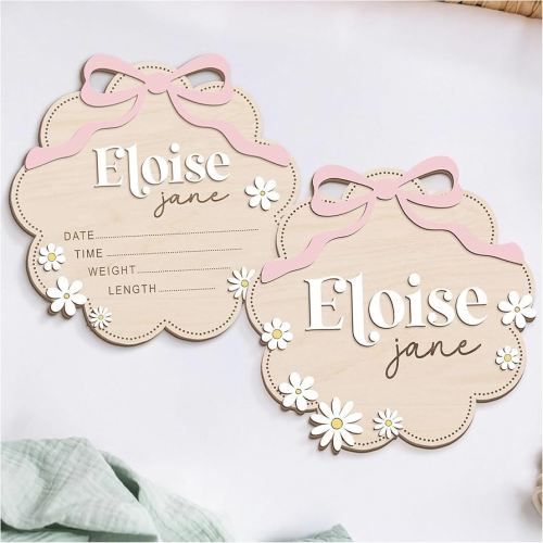 Amazon.com: Zikako Baby Announcement Sign - Personalized Wooden Newborn Name Plaque - Hello World Birth Announcement For Hospital - Welcome Baby Gift - Pink Bow Design : Home & Kitchen