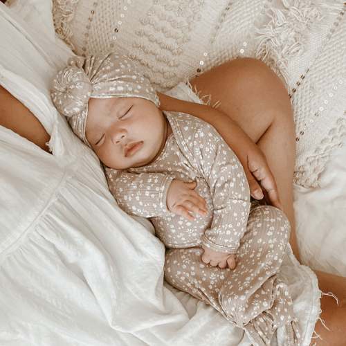 Sleeper and Headwrap Set- Taupe Floral