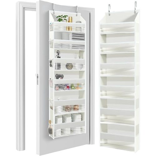 6 Tiers Over The Door Organizer Hanging - 100D EXTRA THICK & 50lbs HUGE CAPACITY, 12 Side Mesh Pockets Over The Door Shoe Organizer, Hanging Closet Organizer (Ivory, 1pc)