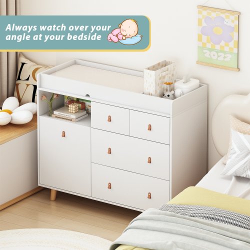 Wood Nursery Baby Dresser,White Bedroom Dresser with 5 Drawers,38"H